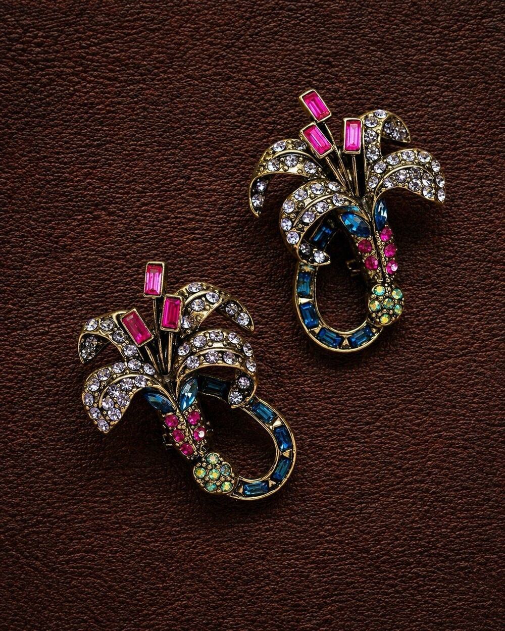 Art Deco Museum Flower Antique Earrings Court Gold CZ VTG Palace Boho Gemstone
